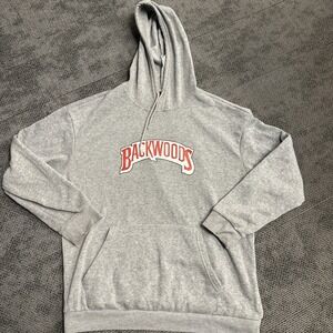 Backwoods Hoodie Mens XL Gray Red Logo Graphic Pullover Sweatshirt Streetwear